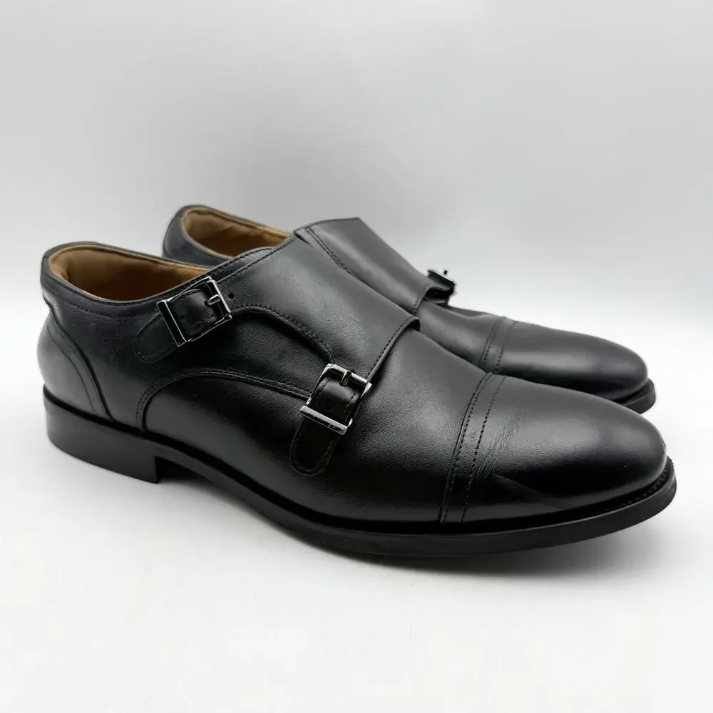 Florsheim Mens Rucci Monk Strap Dress Shoes US 7 Wide Black Leather Slip-On EUC